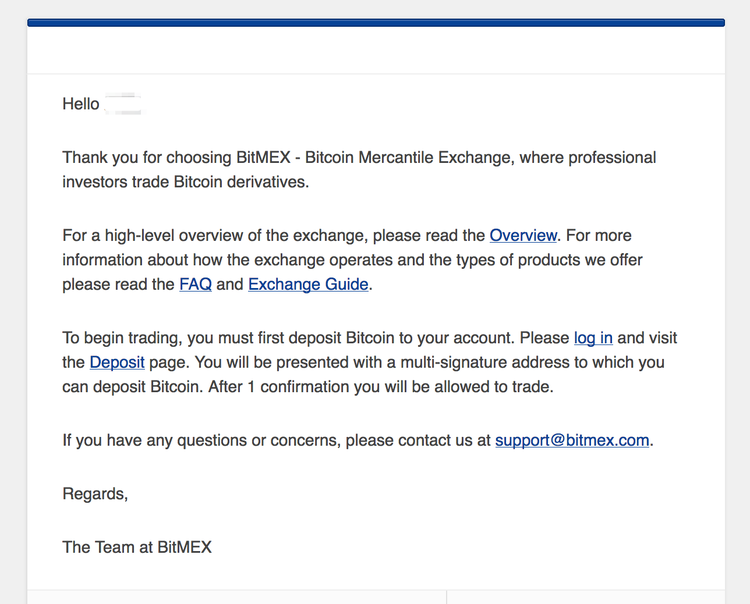 BitMEX 新規登録完了メール