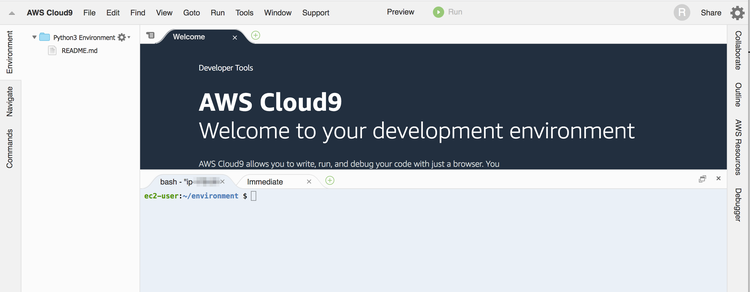 aws Cloud9 新規環境構築の完了
