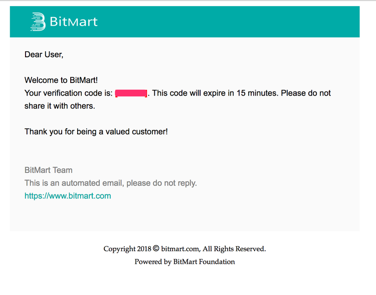 BitMart メール認証コード