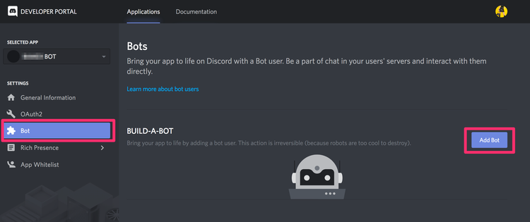 Discord Botの登録 新規bot作成