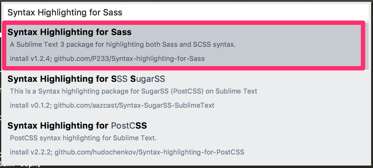 Syntax Highlighting for Sass インストール